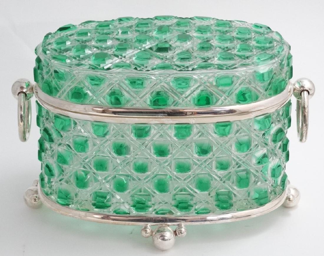 A hobnail cut glass table casket, green and clear glass (1 of 6)