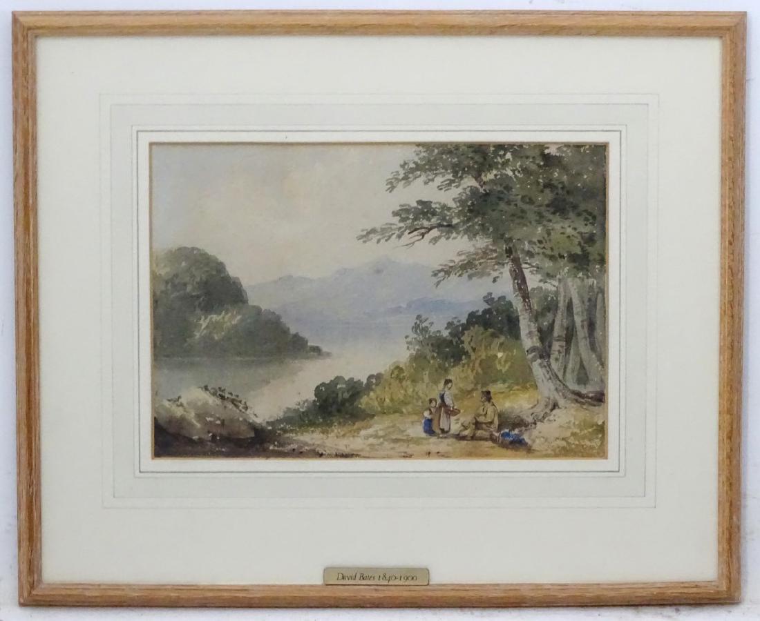 Circle of David Bates (1840-1900), Watercolour, Figures: Circle of David Bates (1840-1900), Watercolour, Figures by a loch, Labelled under. 7 1/2 x 10 3/4''