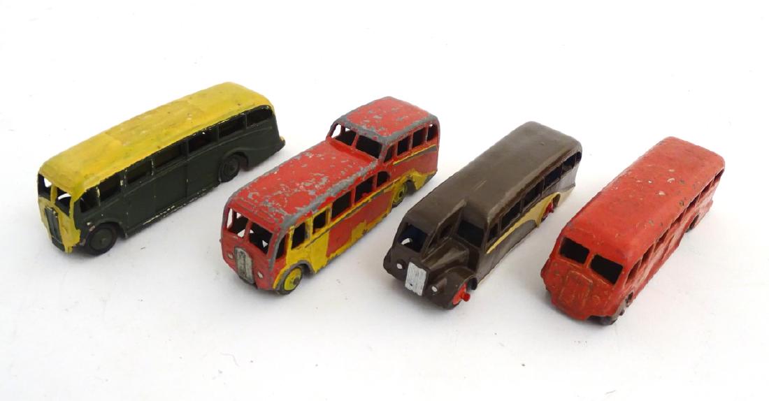 Dinky Toys: Four toy coaches to include: Observation: Dinky Toys: Four toy coaches to include: Observation Coach, Luxury Coach x2, 'Reliance' single decker bus. Each approx. 4 1/2'' (4)