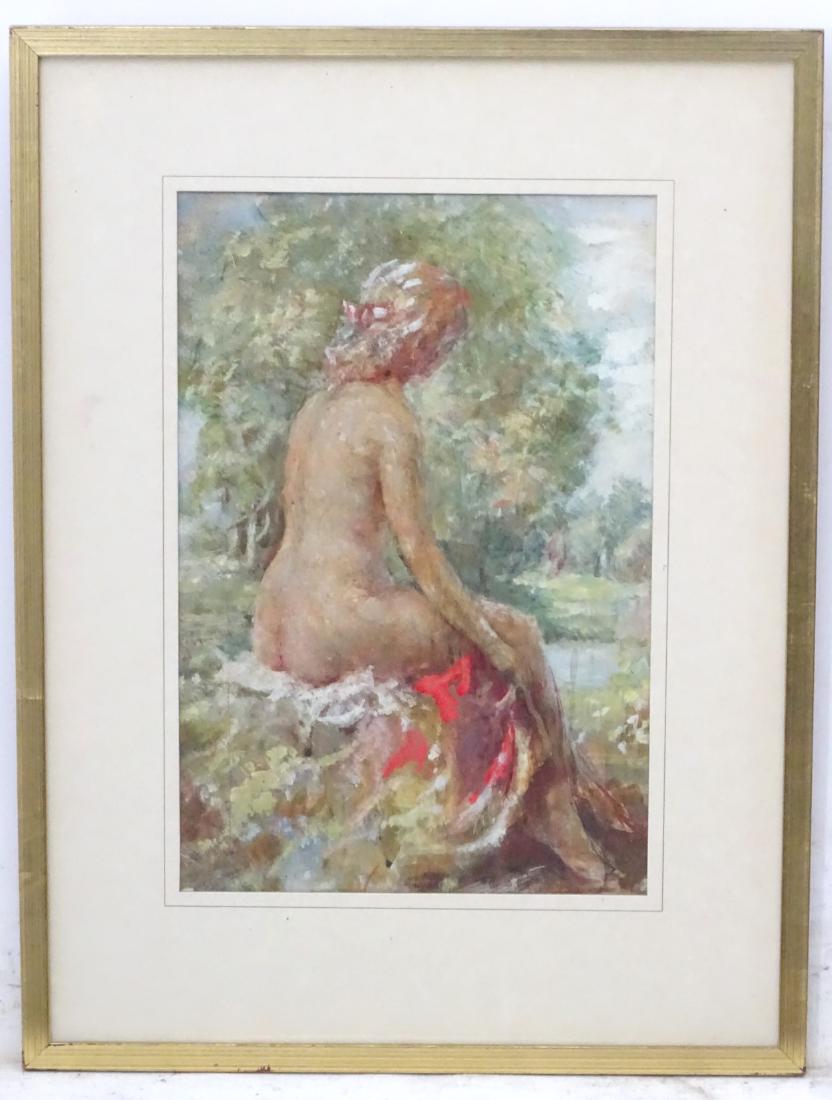 Manner of Henry Scott Tuke, Mixed media, Naked female: Manner of Henry Scott Tuke, Mixed media, Naked female figure. 15 x 10''