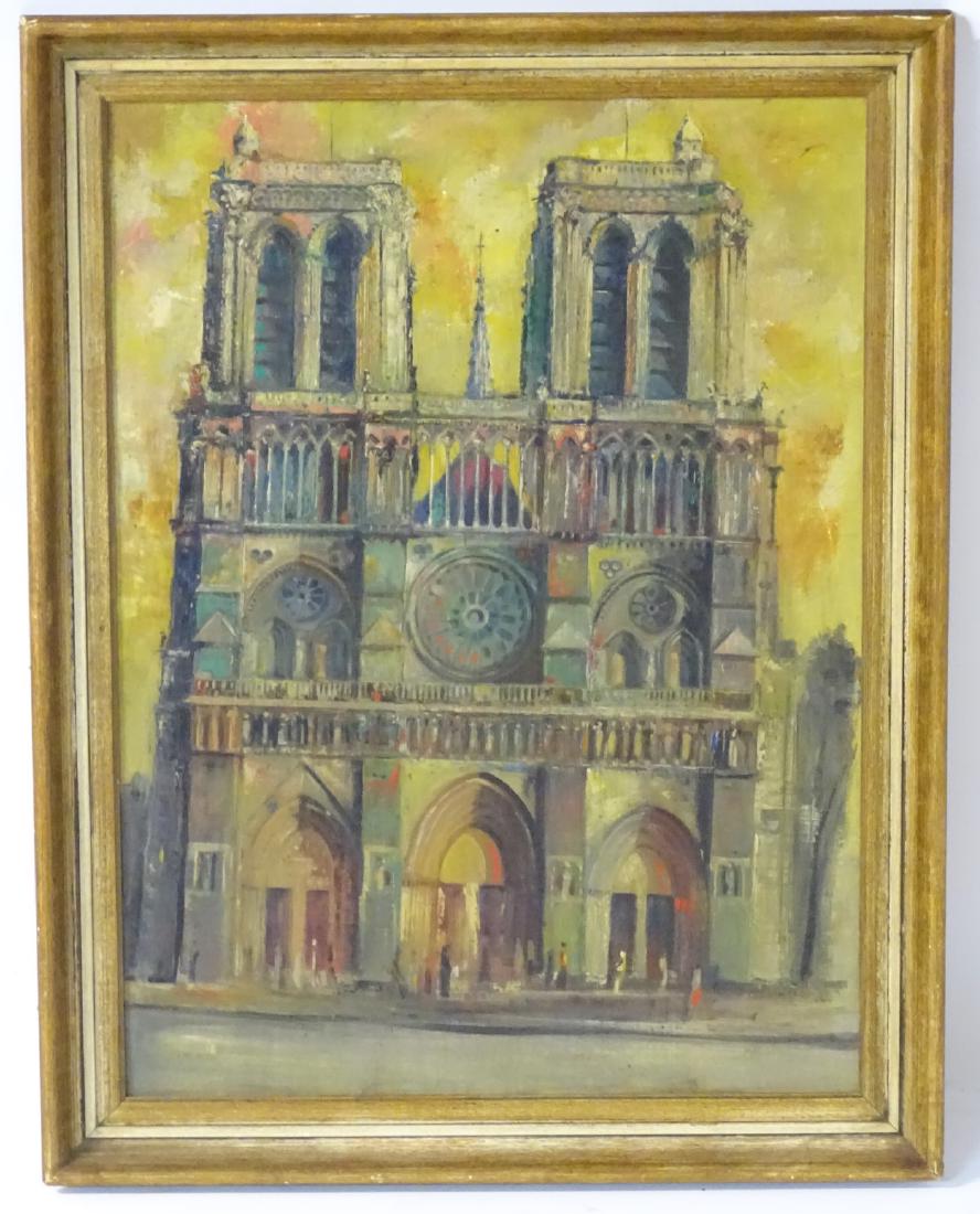 Circle of John Piper (1903-1992), Oil on canvas laid on: Circle of John Piper (1903-1992), Oil on canvas laid on board, A view of Notre Dame cathedral. 31 x 23 1/2''