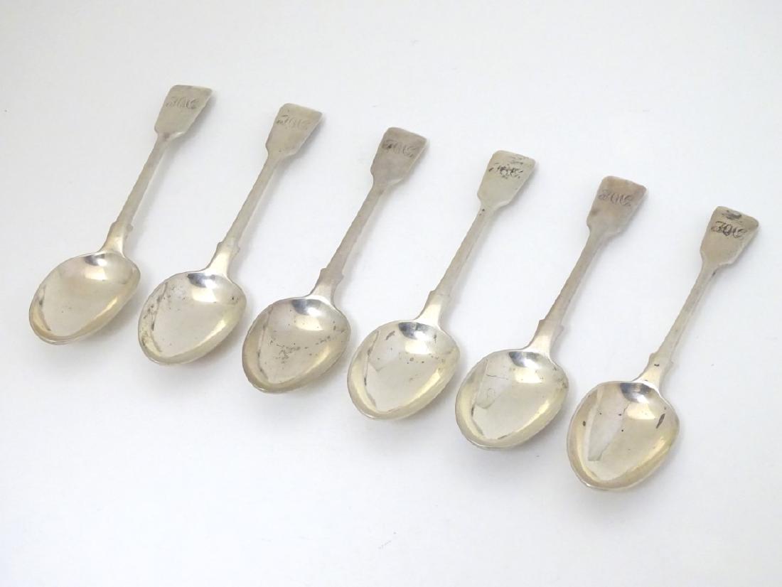 A set of 6 Victorian silver fiddle pattern dessert: A set of 6 Victorian silver fiddle pattern dessert spoons hallmarked 1868 maker Chawner & Co (George Adams) 7'' long (270g)