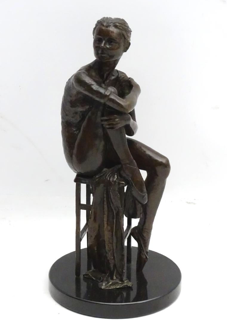 Benson Landes (1927 - 2013), Patinated bronze: Benson Landes (1927 - 2013), Patinated bronze sculpture, A ballerina seated on a stool, Signed to base. 11 1/2'' Provenance: Halycon Gallery, labelled under Benson Landes used to run a couture busines