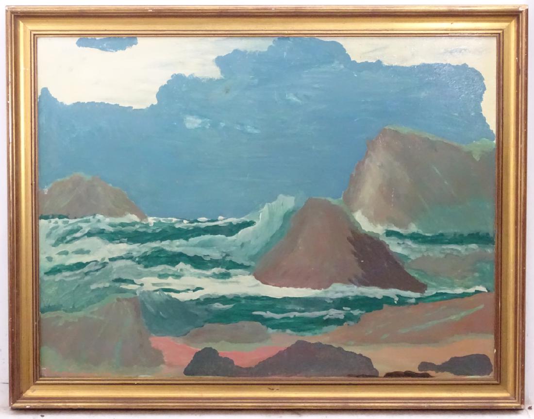 American XIX-XX, Oil on board, 'Rocky Shore', Labelled: American XIX-XX, Oil on board, 'Rocky Shore', Labelled ''Rocky Shore' Jack Wilkinson Smith' verso. 26 1/2 x 35 1/2''