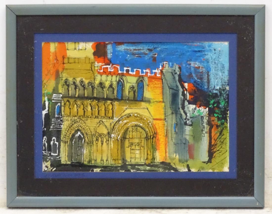 NAB 86, Circle / Follower of John Piper, Mixed media,: NAB 86, Circle / Follower of John Piper, Mixed media, 'Dunstable Priory', Signed, titled and dated under lower left. Aperture 6 1/4 x 9''