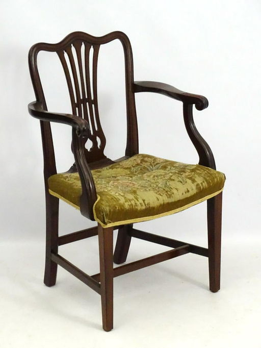 A Late 19thc Mahogany Open Armchair Desk Chair With