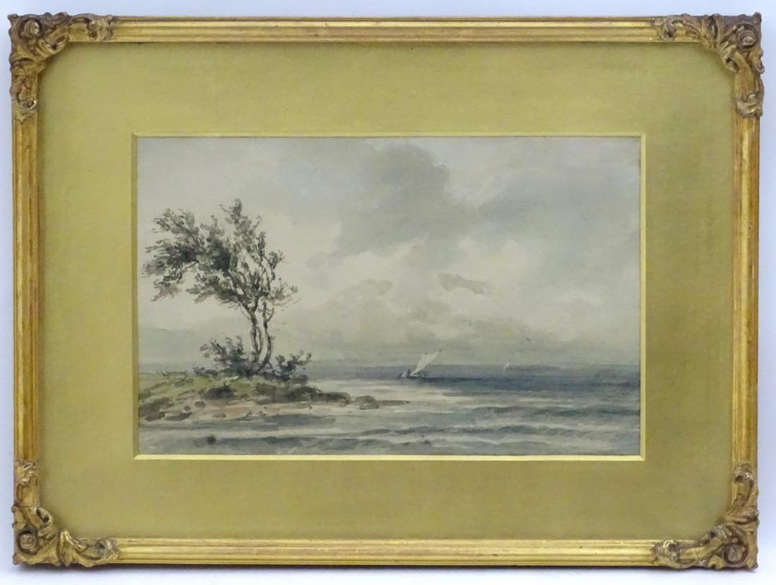 Follower of John Constable B. Colesford ?, XIX,: Follower of John Constable B. Colesford ?, XIX, Watercolour, A sailing vessel off the coast, Possibly signed verso. Aperture 7 1/4 x 11 1/2''