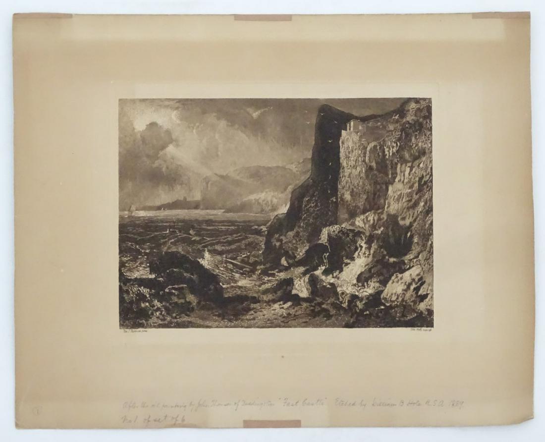 William B. Hole, after John Thomson, Sepia engraving,: William B. Hole, after John Thomson, Sepia engraving, 1889, 'Fast Castle', Detailed in pencil under. Paper 13 1/2 x 17''