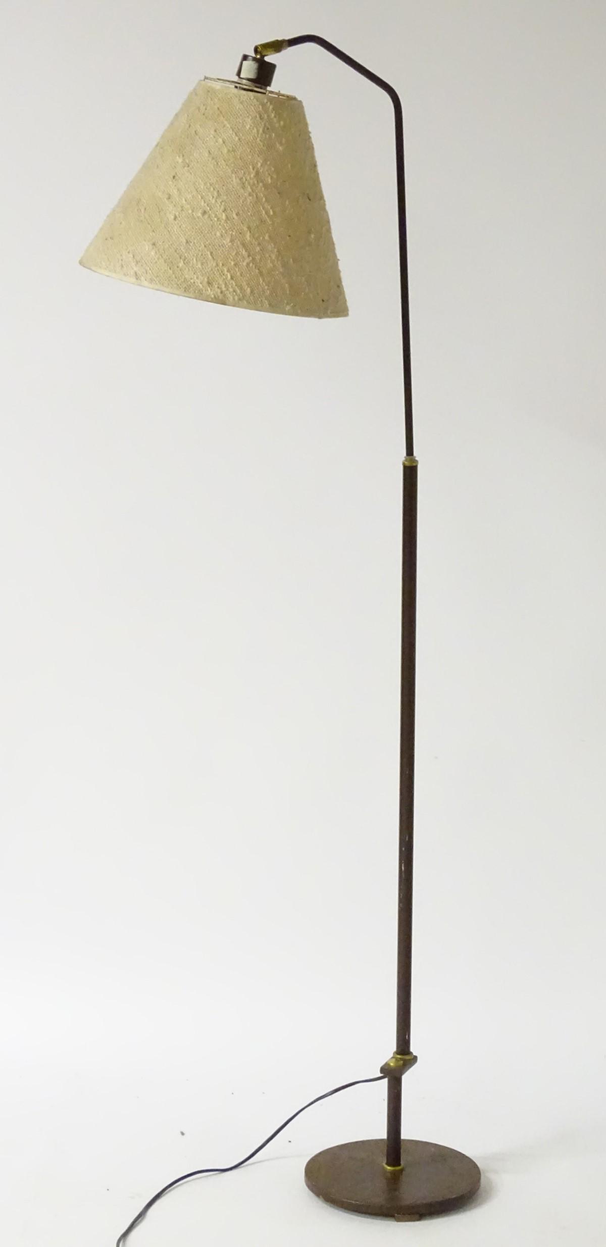 **WITHDRAWN FROM AUCTION**: **WITHDRAWN FROM AUCTION** Vintage Retro: A Danish (Scandi) telescopic standard lamp / reading lamp central stand, El-light 1292 (marked under) the lamps with orange glass shades, extending to 57'' hi