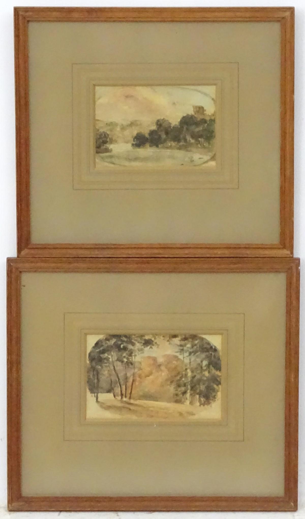 Follower of John Constable, Watercolour oval, a pair,: Follower of John Constable, Watercolour oval, a pair, Two studies of clearings near castle ruins. Each 3 x 4 1/2''