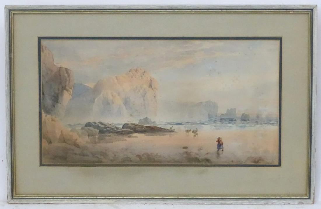 William Henry Pike (1846-1908), Also known as Oliver: William Henry Pike (1846-1908), Also known as Oliver Paque for illustrative art, Watercolour, Cornish beach with figures and donkeys harvesting seaweed, Signed and indistinctly dated lower right, 9 5/