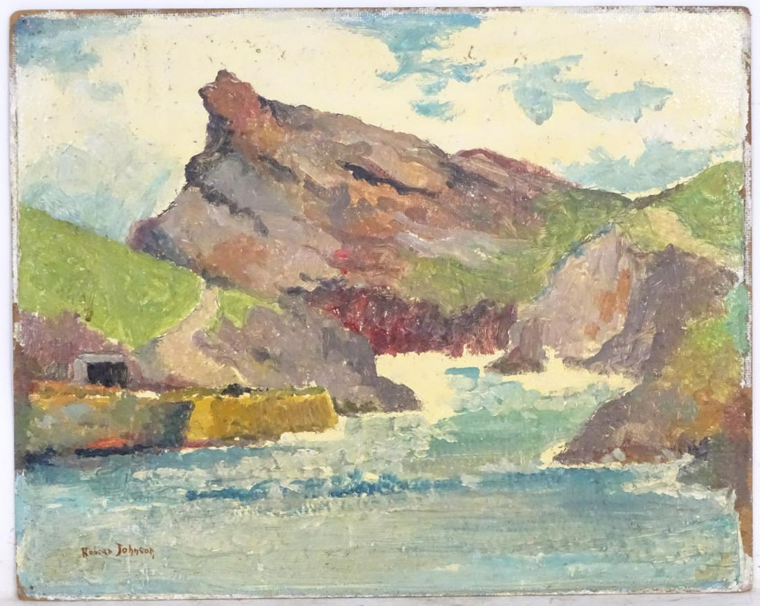 Robert Johnson (1890-1964), Oil on board, Coastline: Robert Johnson (1890-1964), Oil on board, Coastline inlet, Signed lower left. 16 x 20''