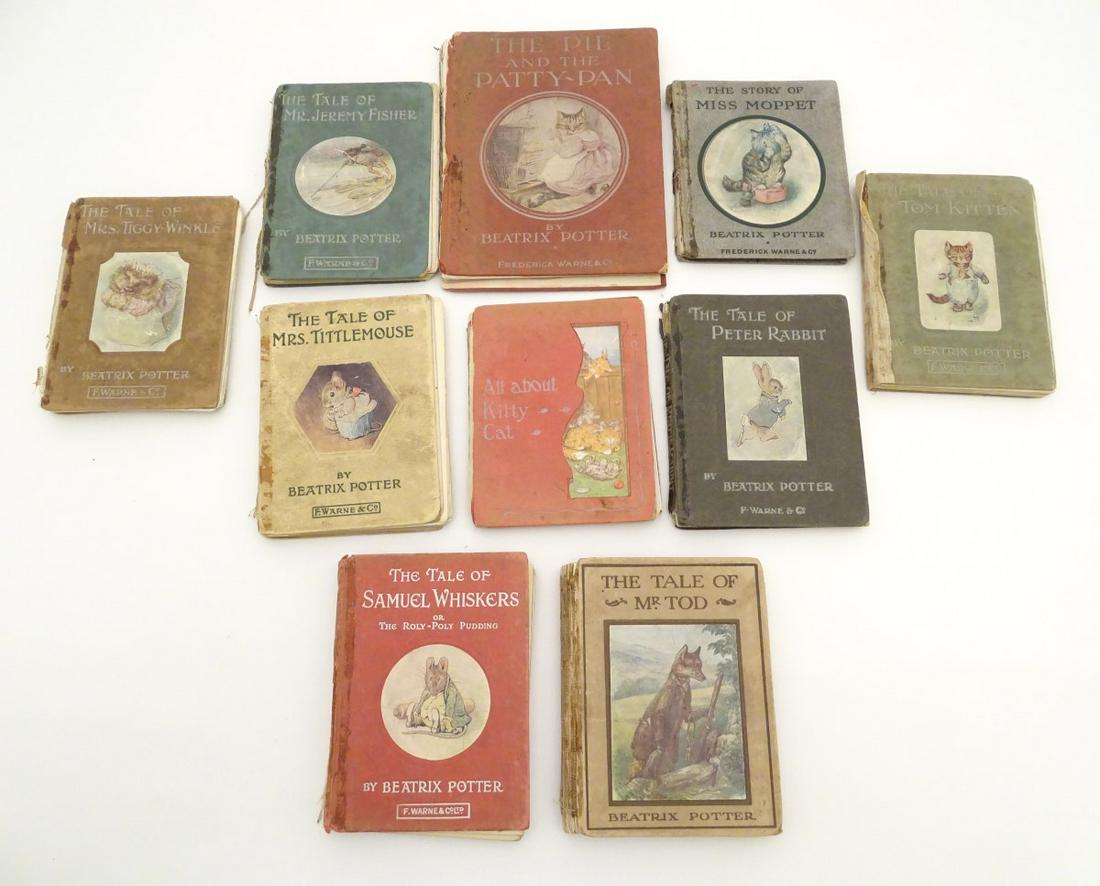 Books: Nine first edition / early edition books by: Books: Nine first edition / early edition books by Beatrix potter, published by F. Warne & Co., titles comprising: The Tale of Mrs Tiggy-Winkle, 1905; The Tale of Mr Jeremy Fisher, 1906; The Tale of M