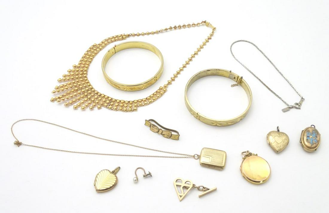 Assorted jewellery including various rolled gold etc: Assorted jewellery including various rolled gold etc items including lockets marked 9ct gold front and back etc