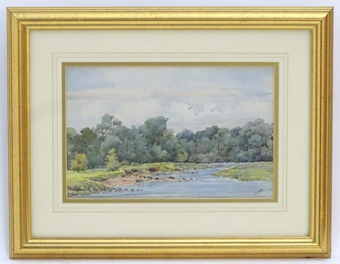 David Law (1831-1902), Scottish School, Watercolour,: David Law (1831-1902), Scottish School, Watercolour, A river landscape with woodland beyond, Signed lower right and ascribed verso. Approx. 7 1/4'' x 11 1/2''