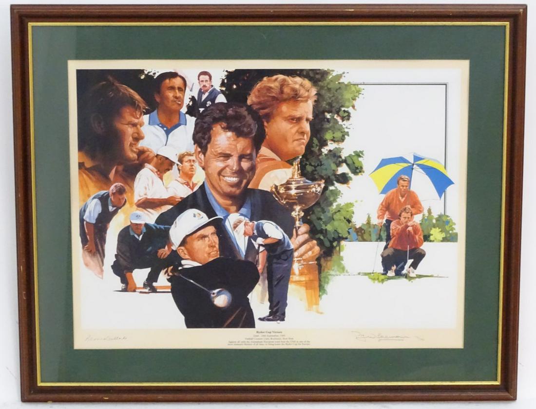 Golf: After Peter Wileman (b. 1946), Limited edition: Golf: After Peter Wileman (b. 1946), Limited edition lithograph, 716/795, Ryder Cup Victors, The winning 1995 European Ryder Cup Team captained by Bernard Gallagher, depicting the players at Oakhill C