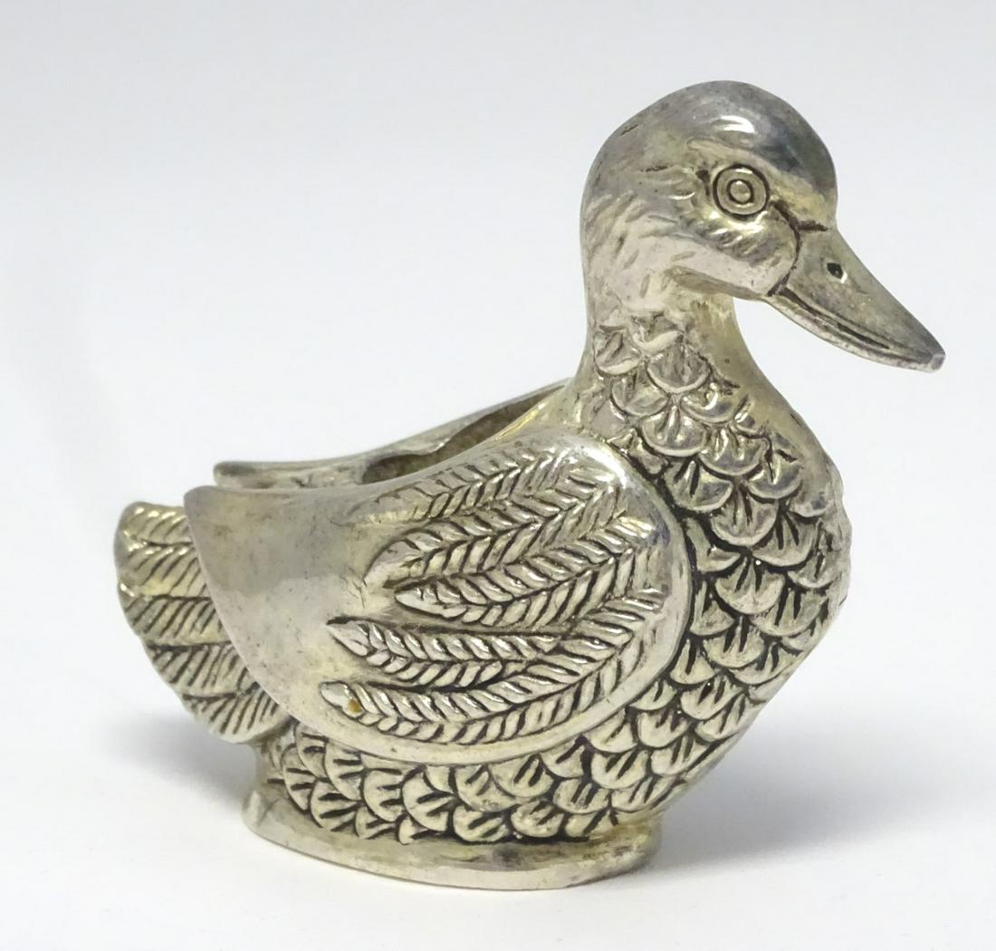 A novelty silver plate toothpick holder formed as a: A novelty silver plate toothpick holder formed as a duck 2 1/4'' high