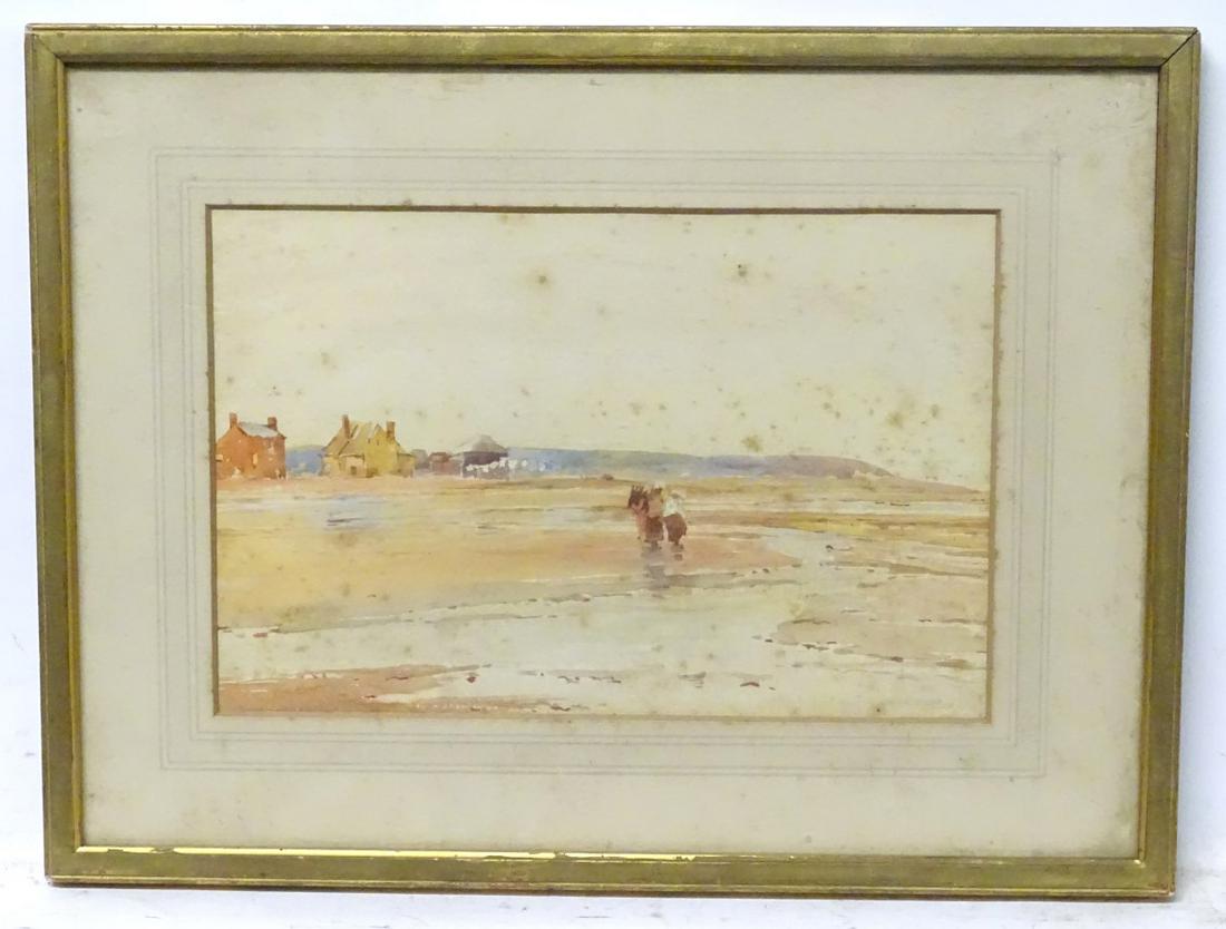Manner of Peter de Wint (1784-1849), XIX, Watercolour,: Manner of Peter de Wint (1784-1849), XIX, Watercolour, Figures walking on a beach, A coastal landscape with houses and figures. Approx. 6 ½'' x 10''