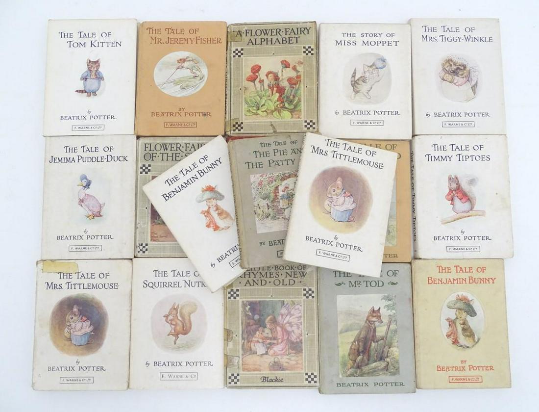 Book: A quantity of books by Beatrix Potter. Titles: Book: A quantity of books by Beatrix Potter. Titles comprising The Tale of Benjamin Bunny, F.Warne & Co. Ltd., 1904. The Tales of Mrs Tiggy-Winkle, F.Warne & Co. Ltd. The Tale of Mr Tod, F.Warne & Co.