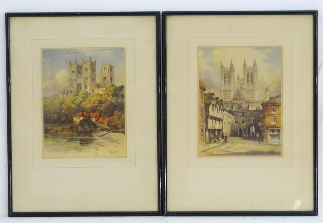 After Featherstone Robson (1880-1936), English School,: After Featherstone Robson (1880-1936), English School, Prints, The Jewel of the North, Durham Cathedral, and Lincoln Cathedral. Both with facsimile titles and signatures. Approx. 11" x 8 1/2" (2)