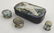 A papier mache snuff box, the hinged lid with mother of