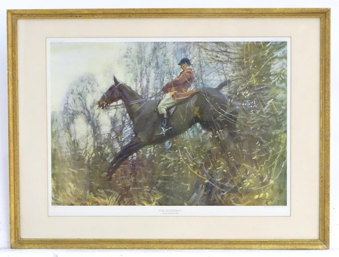 After Sir Alfred James Munnings (1878-1959), Colour: After Sir Alfred James Munnings (1878-1959), Colour lithograph, The Huntsman - Ned on the Brown Mare. Titled under. Published by Felix Rosenstiel's Widow & Sons, London. Approx. 15 3/4" x 22 3/4" Cond