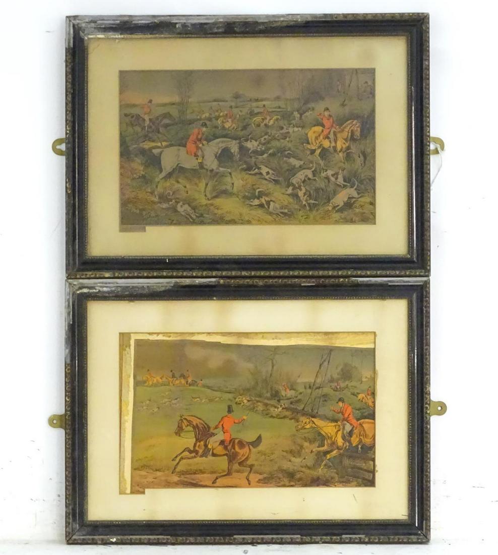 After Henry Thomas Alken (1785-1851), Engravings, Two: After Henry Thomas Alken (1785-1851), Engravings, Two hunting scenes with figures on horseback and hounds in country landscapes. Approx. 8 1/2" x 14" Condition Report Please Note - we do not make refe