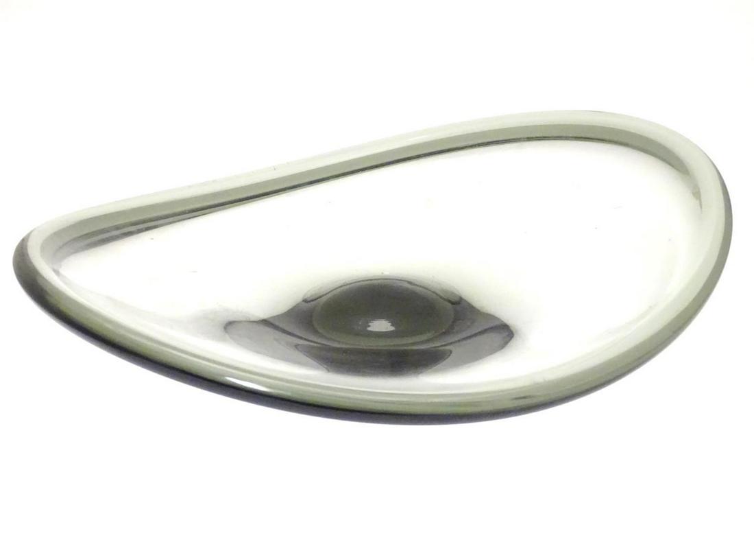 A large 20thC Danish art glass centrepiece smoked glass: A large 20thC Danish art glass centrepiece smoked glass bowl, by Holmegaard, signed under 'Holmegaard VR 62'