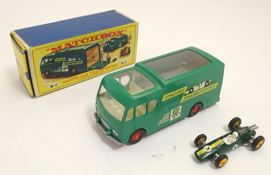 Toys: A Lesney Matchbox die cast scale model Racing Car: Toys: A Lesney Matchbox die cast scale model Racing Car Transporter, no. M-6, boxed.