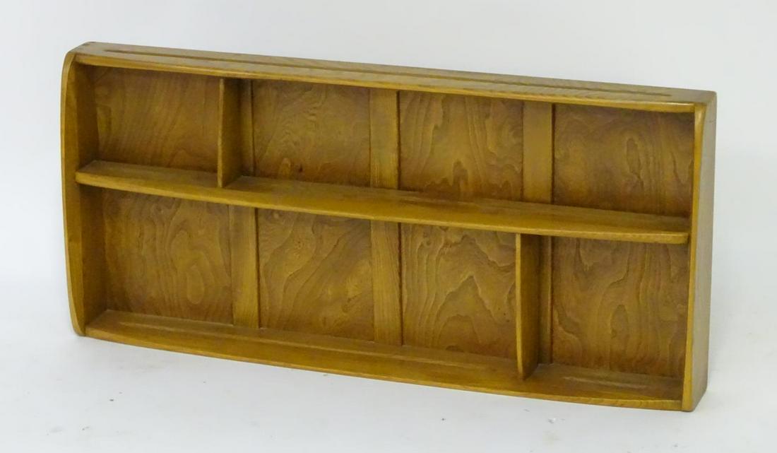 Vintage retro, mid-century: an Ercol two tier wall: Vintage retro, mid-century: an Ercol two tier wall shelf / plate rack, constructed from elm and beech, 38" wide, 19 1/2" tall