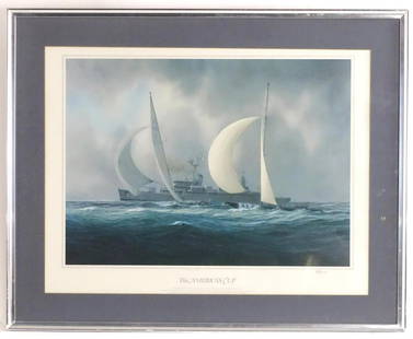 After Tim Thompson, XX, The America's Cup, 1964: After Tim Thompson, XX, The America's Cup, 1964 Constellation (New York Yacht Club) defeats Sovereign (Royal Thames Yacht Club). Facsimile signature within print and signed in pencil by the artist und