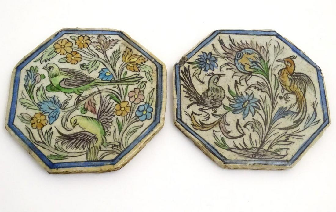 Two Persian tiles of octagonal form decorated with (1 of 6)