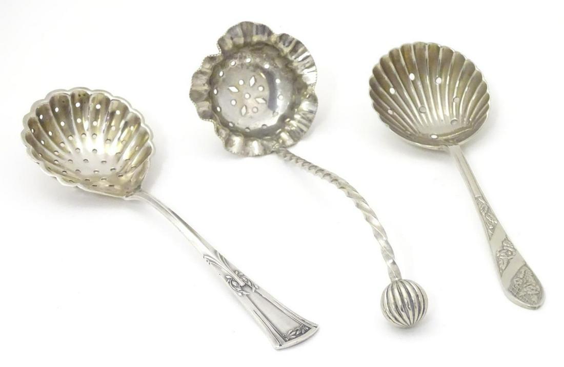 Three various silver plated sifter spoons. Approx 5 (1 of 8)