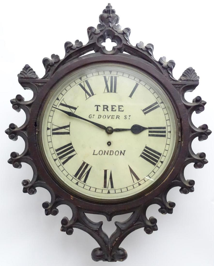 A Victorian wall clock, with fusee movement and gothic (1 of 12)