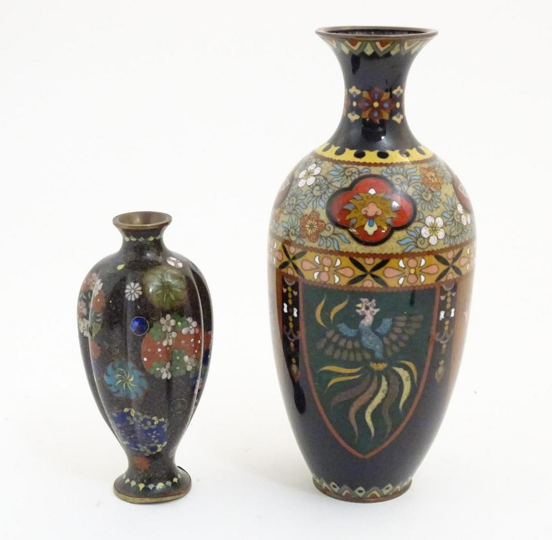 Two Oriental cloisonne vases, one decorated with (1 of 7)