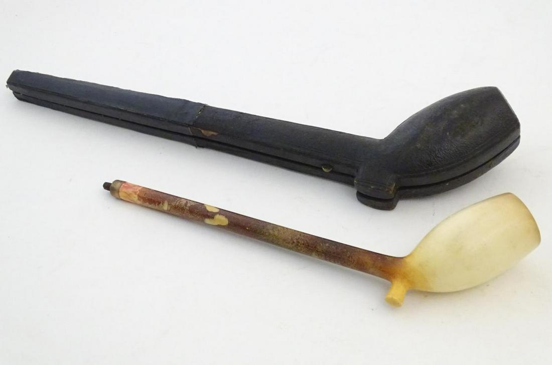 An early 20thC cased meerschaum cutty smoking pipe stem (1 of 9)