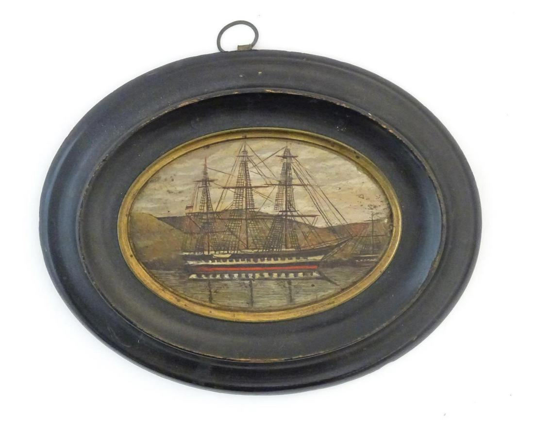 19th century, Marine School, Oval oil on panel, A (1 of 3)