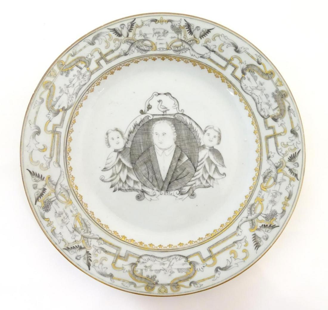 A Chinese export plate depicting a grisaille portrait (1 of 5)