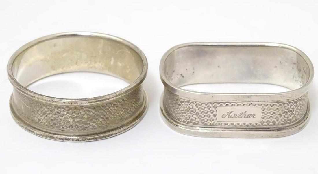 Two silver napkin rings with engine turned decoration, (1 of 7)