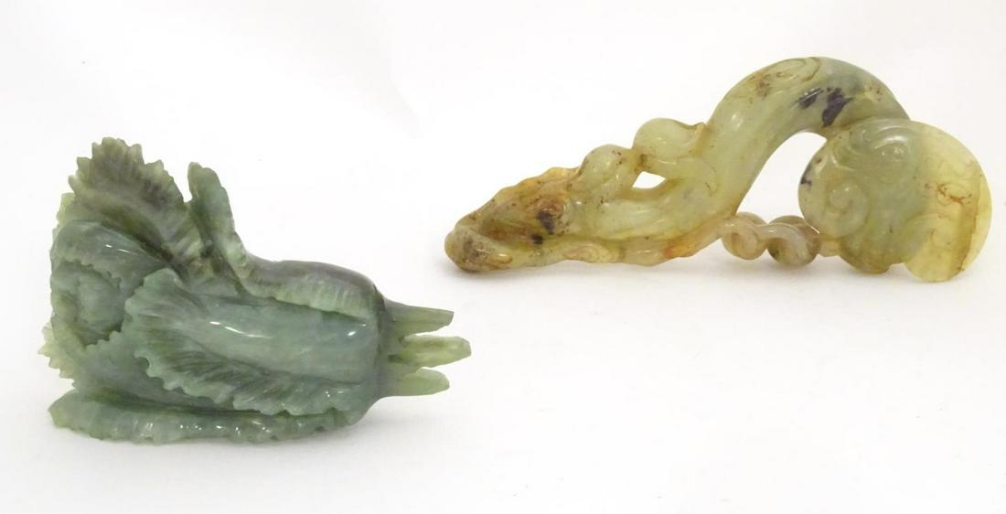 Two Oriental hardstone carvings comprising a stylised (1 of 9)