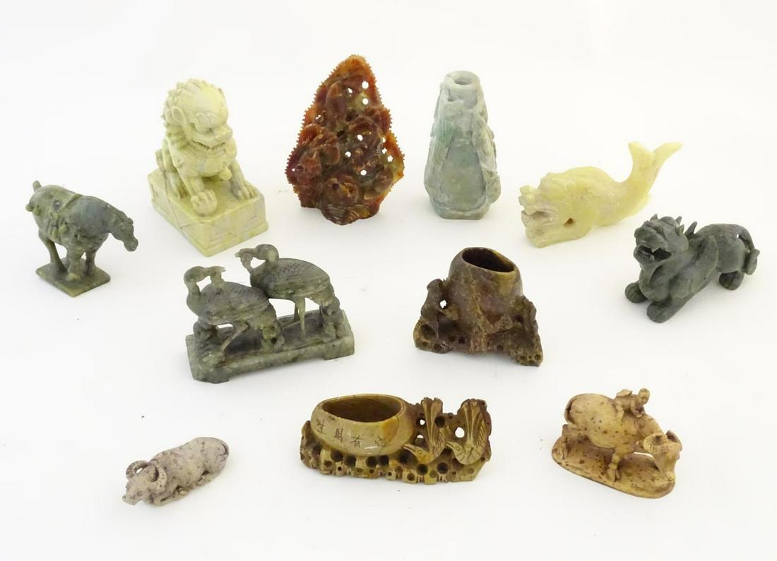 A quantity of assorted Oriental soapstone items (1 of 10)