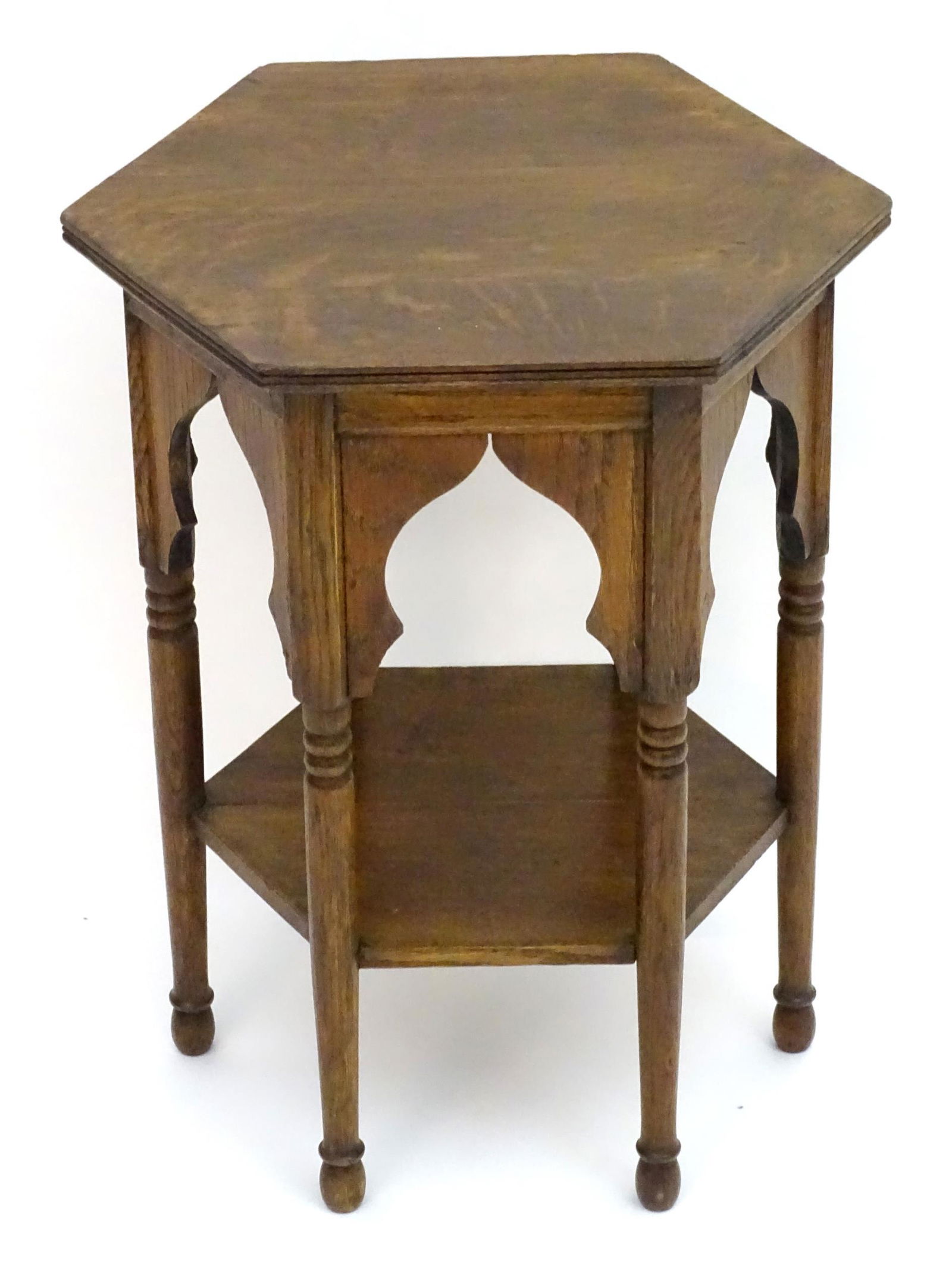 An early 20thC Liberty style oak Moorish table with a (1 of 4)