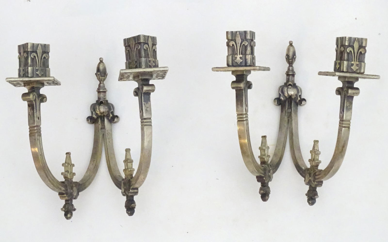 A pair of 20thC twin branch wall lights with Fleur de (1 of 7)