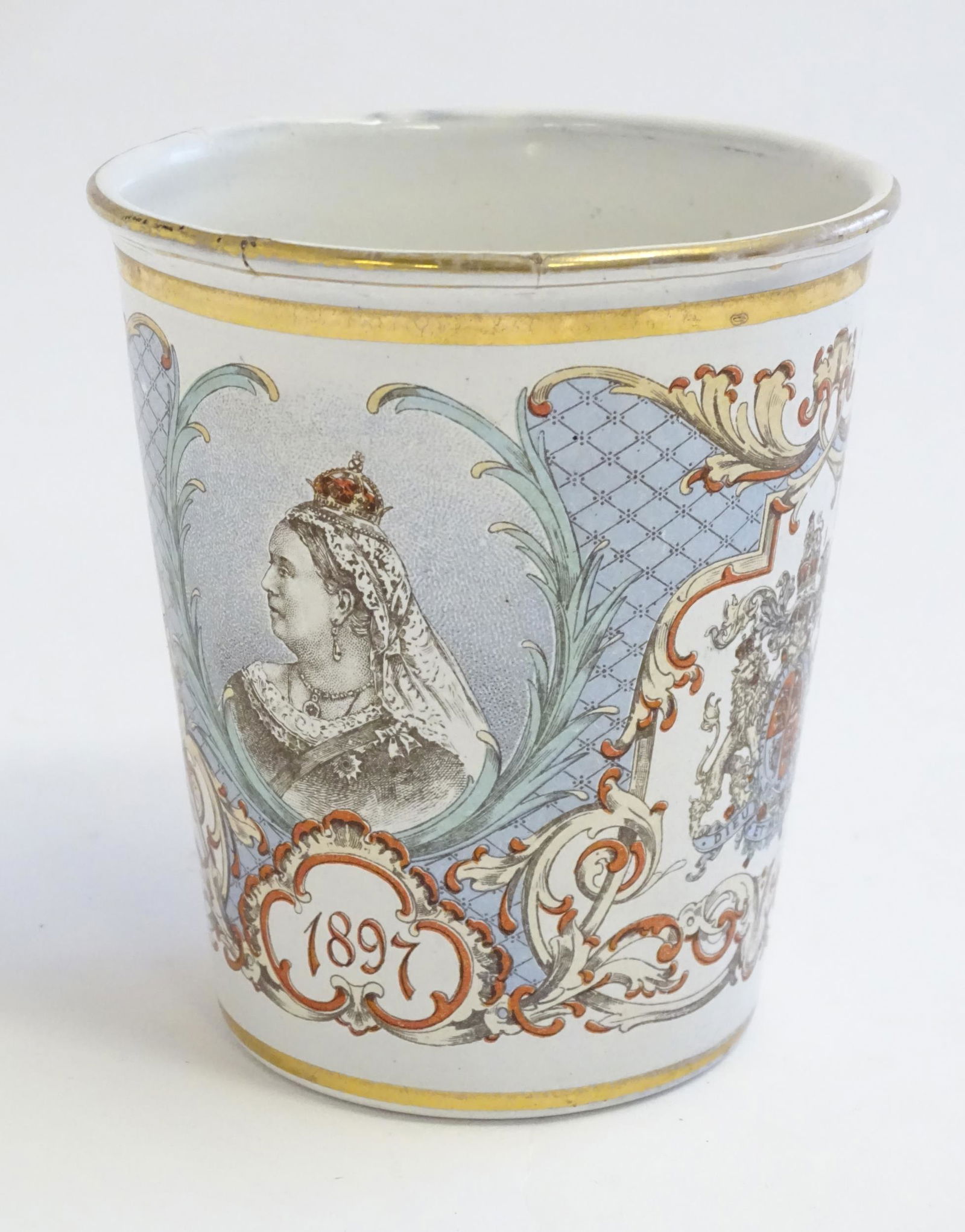 A Victorian tin and enamel beaker commemorating Queen (1 of 6)