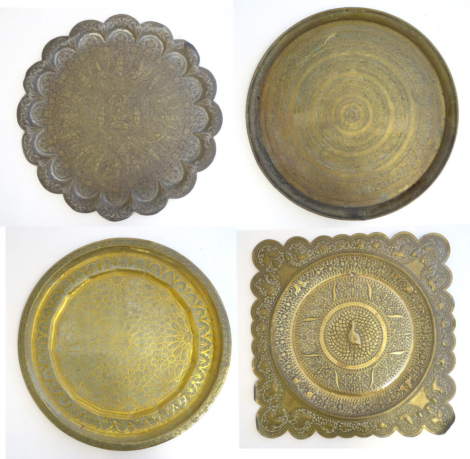 Four assorted Eastern brass trays / table tops, each (1 of 14)