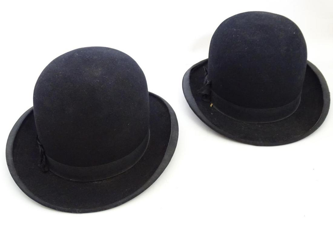 Two vintage black bowler hats, size 7 and size 12. One (1 of 7)