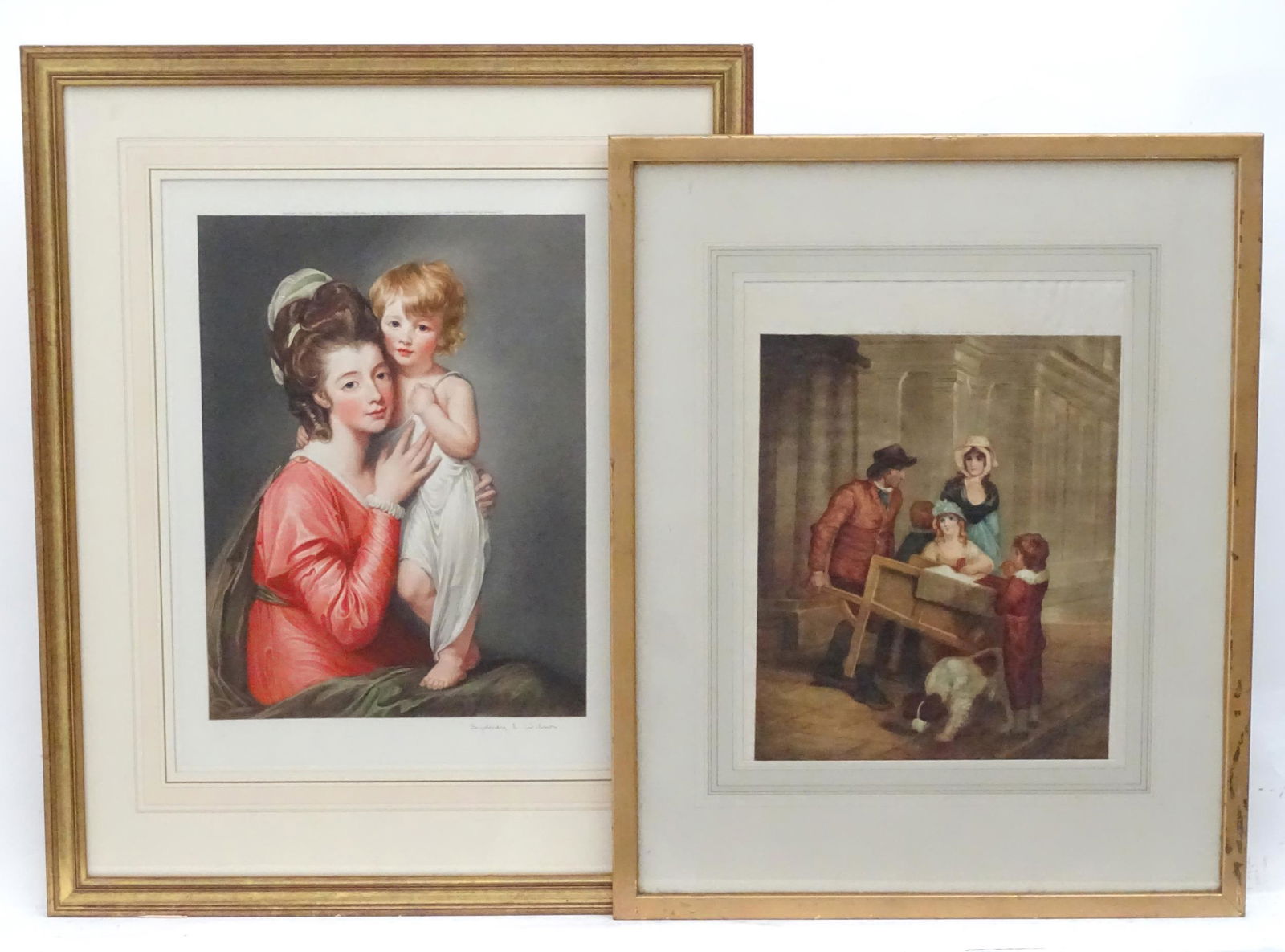 Sidney E. Wilson after George Romney (1734-1802), Early: Sidney E. Wilson after George Romney (1734-1802), Early 20th century, Colour Mezzotint, Portrait of Mrs Henrietta Morris and her son John. Signed in pencil under. Together with after Francis Wheatley