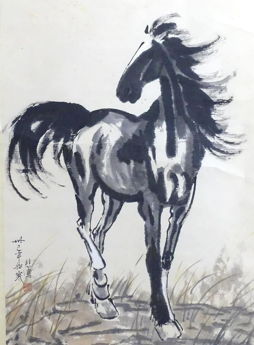 A Chinese ink scroll depicting a galloping horse. (1 of 6)
