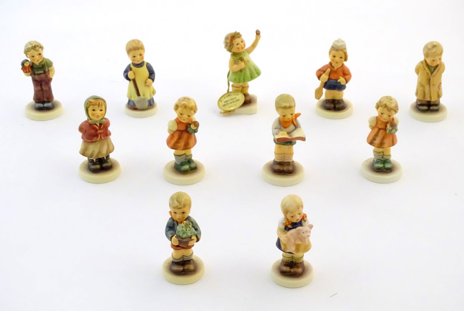 Eleven Goebel / Hummel Club figures to include Too Shy: Eleven Goebel / Hummel Club figures to include Too Shy to Sing, no. 845, Puppet Prince, no. 2103/B, Puppet Princess, no. 2103/A, Garden Treasurers, no. 727, Pigtails, no. 2052, Clear as a Bell, no. 21