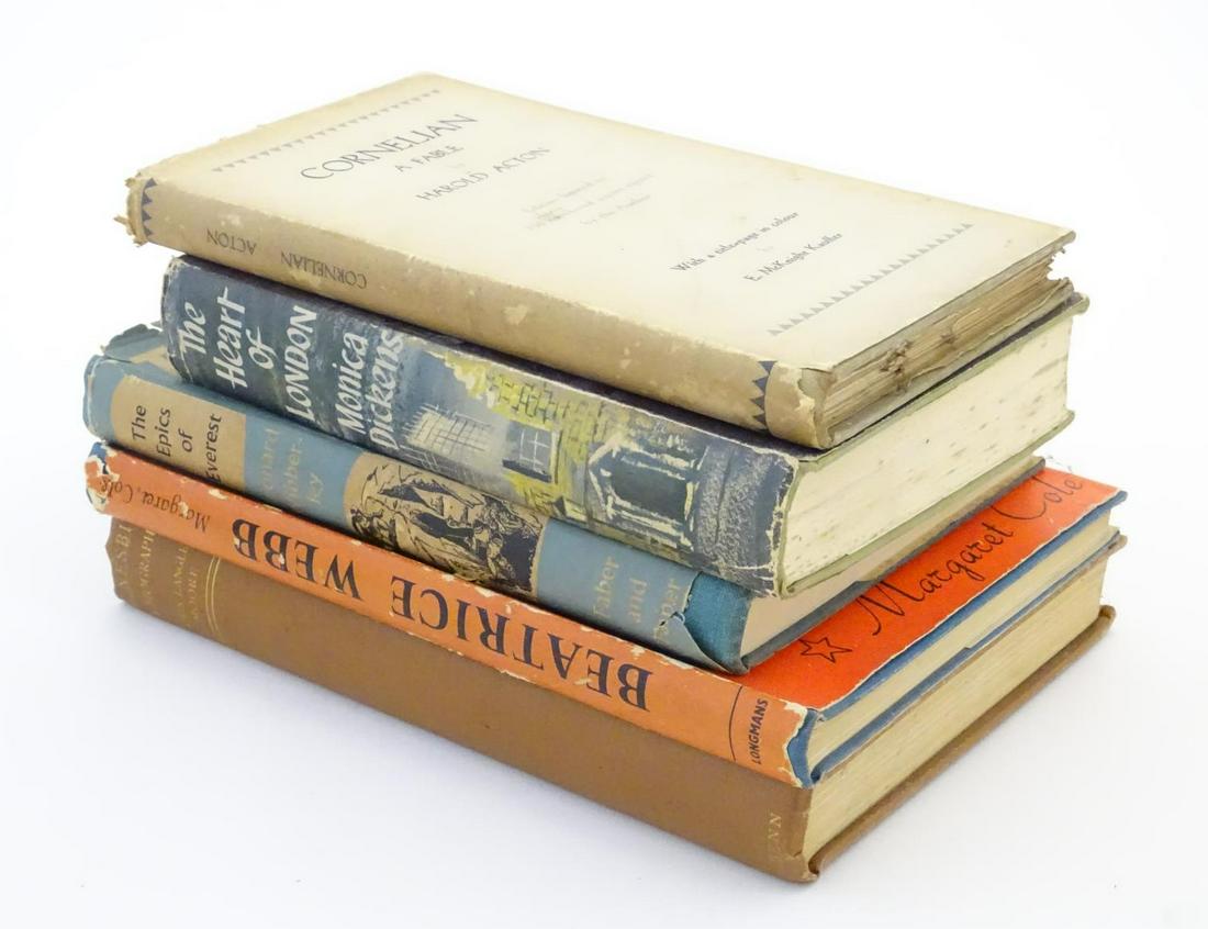Books: A quantity of assorted books, titles comprising: Books: A quantity of assorted books, titles comprising The Epics of Everest, by Leonard Wibberley, 1955; Cornelian - A Fable, by Harold Acton, limited edition no. 408/550 and signed by the author, 192